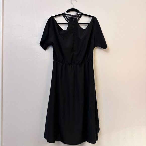 Vintage Contempo Casuals Short Sleeve Cut Out Cocktail Dress Black Size Large - Picture 2 of 2